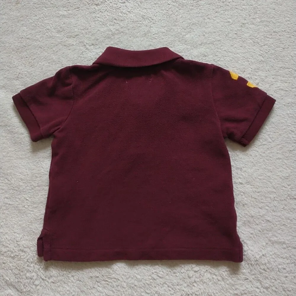 Ralph Lauren Polo Shirt Baby Boy 6M Red Burgundy Big Yellow Pony 3 Preppy